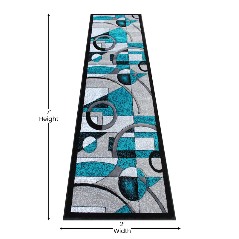 Athens Collection 2' x 7' Turquoise Geometric Abstract Type 1 Area Rug - Olefin Rug with Jute Backing iHome Studio
