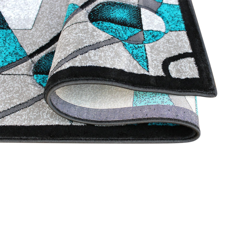 Athens Collection 2' x 7' Turquoise Geometric Abstract Type 1 Area Rug - Olefin Rug with Jute Backing iHome Studio