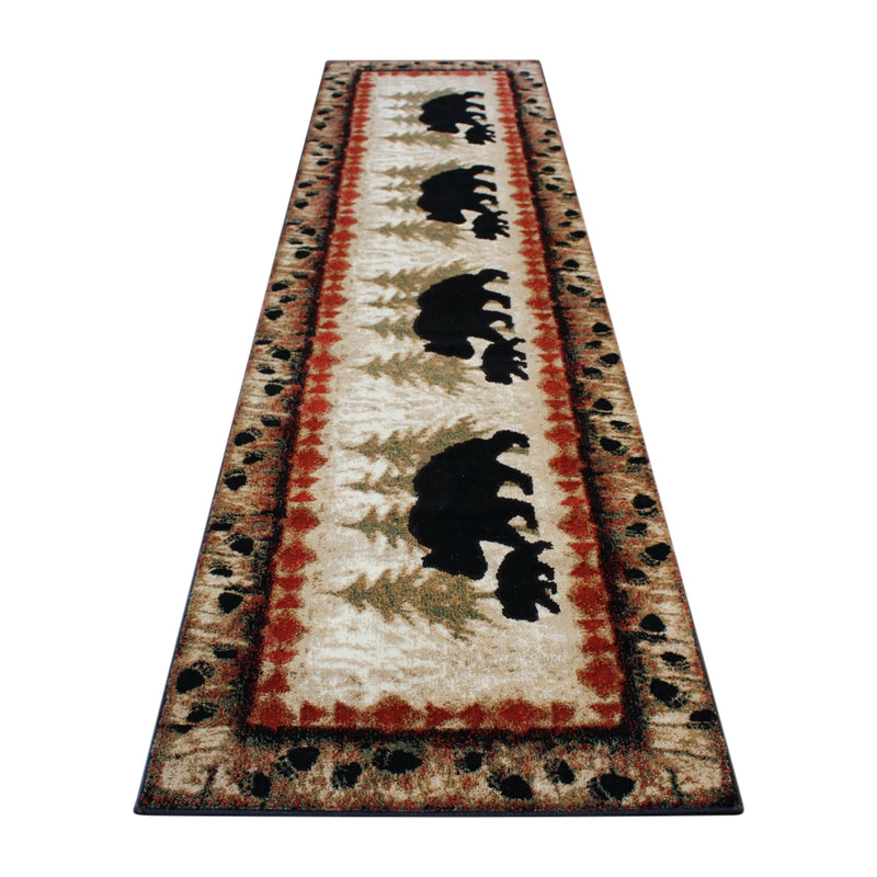Athens Collection 3' x 10' Rustic Lodge Wandering Black Bear and Cub Area Rug with Jute Backing iHome Studio