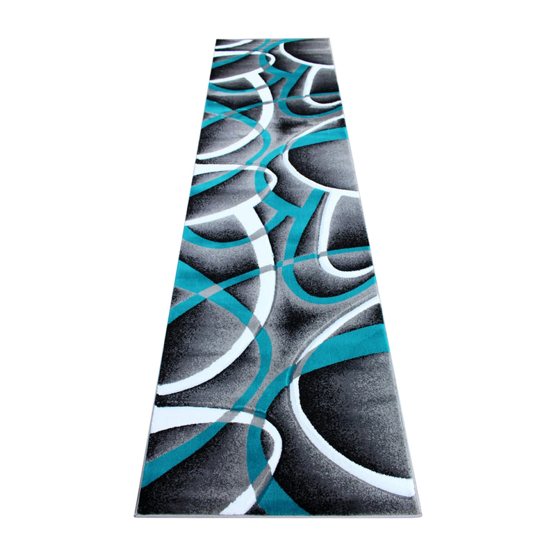Athens Collection 3' x 10' Turquoise Abstract Type 2 Area Rug - Olefin Rug with Jute Backing iHome Studio