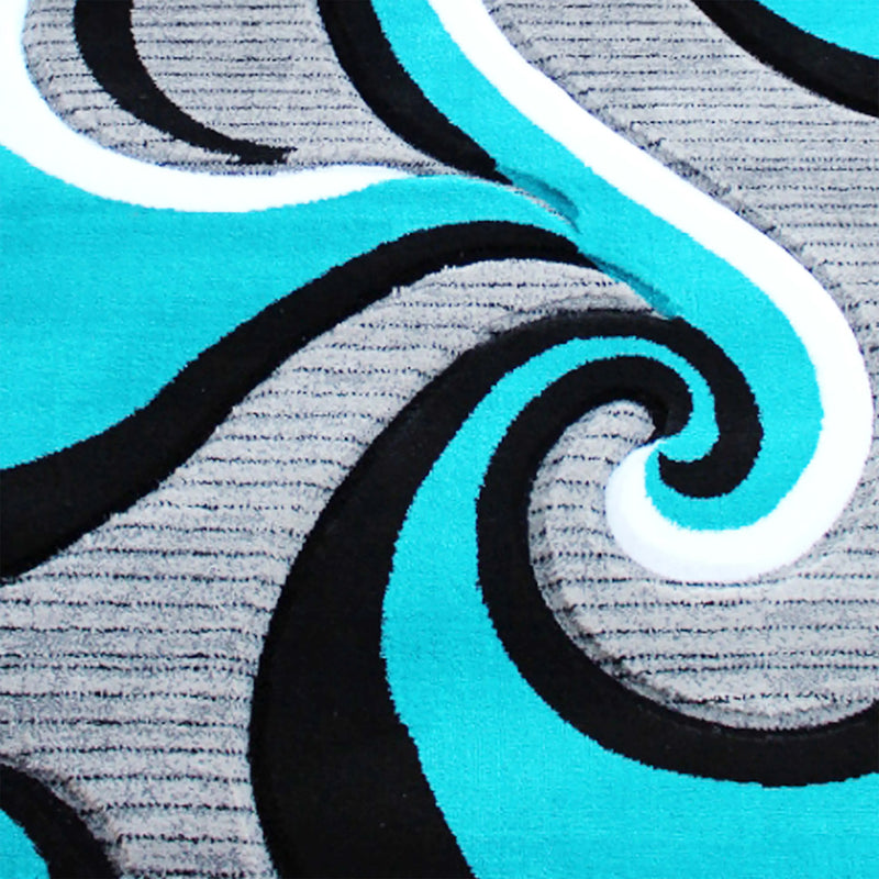 Athens Collection 3' x 10' Turquoise Abstract Type 3 Area Rug - Olefin Rug with Jute Backing iHome Studio