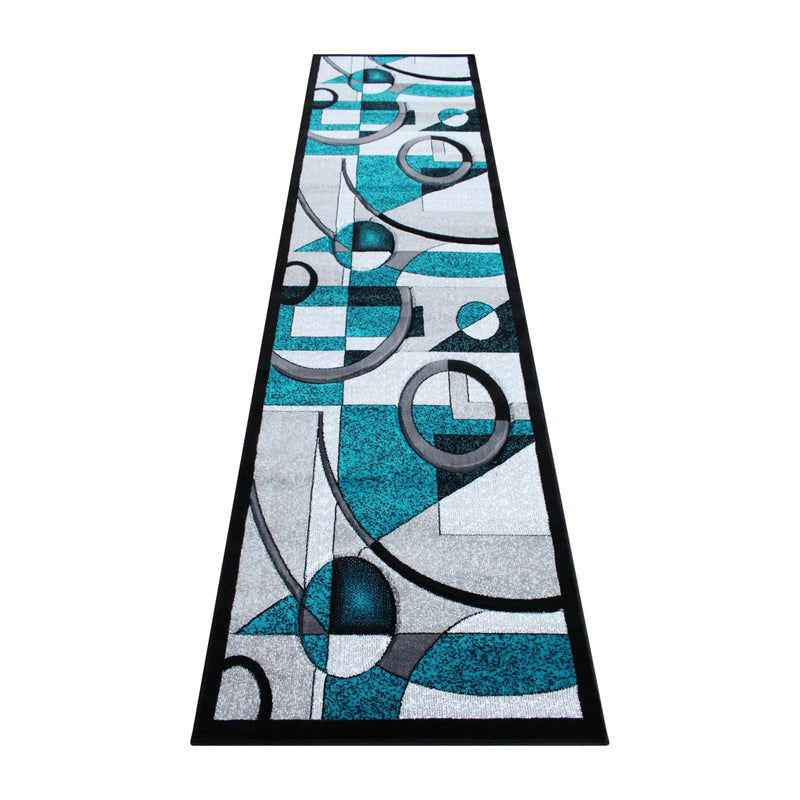 Athens Collection 3' x 10' Turquoise Geometric Abstract Type 1 Area Rug - Olefin Rug with Jute Backing iHome Studio