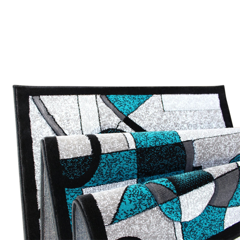Athens Collection 3' x 10' Turquoise Geometric Abstract Type 1 Area Rug - Olefin Rug with Jute Backing iHome Studio