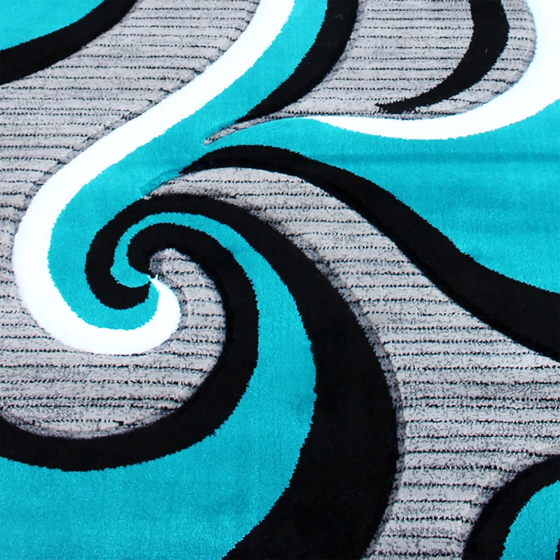 Athens Collection 3' x 16' Turquoise Abstract Type 3 Area Rug - Olefin Rug with Jute Backing iHome Studio