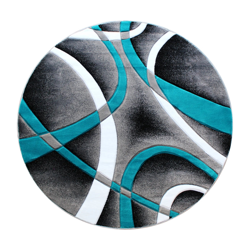 Athens Collection 4' x 4' Turquoise Round Abstract Area Rug - Olefin Rug with Jute Backing iHome Studio
