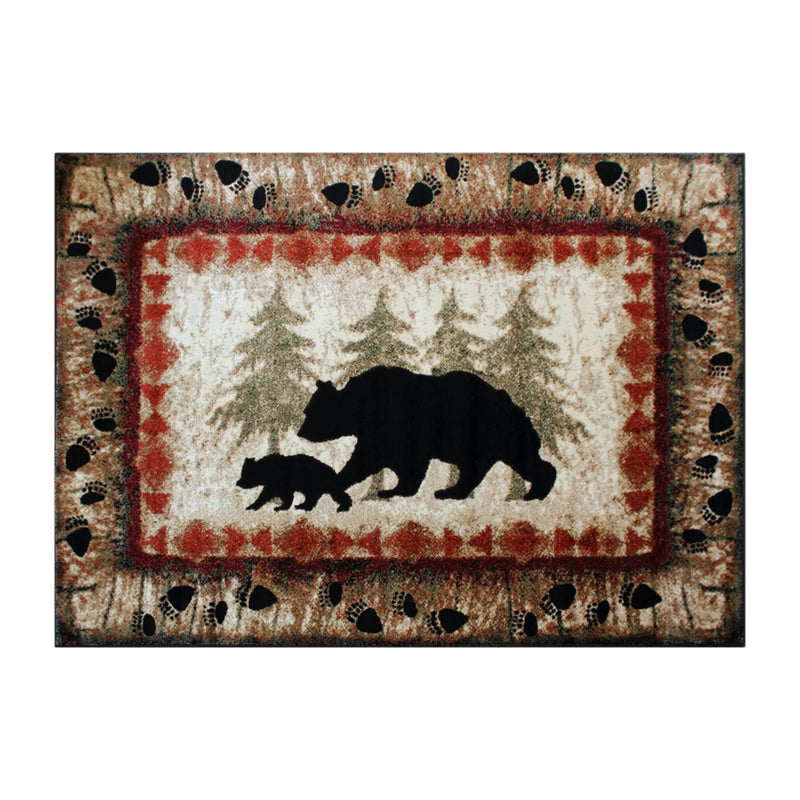Athens Collection 4' x 5' Rustic Lodge Wandering Black Bear and Cub Area Rug with Jute Backing iHome Studio