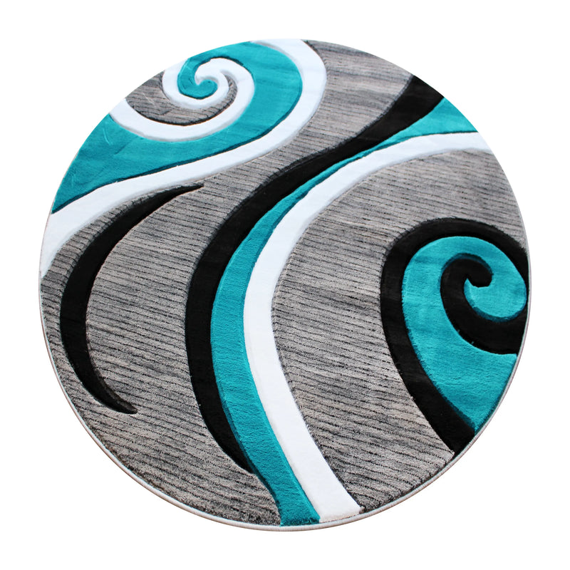 Athens Collection 5' x 5' Turquoise Abstract Type 3 Area Rug - Olefin Rug with Jute Backing iHome Studio