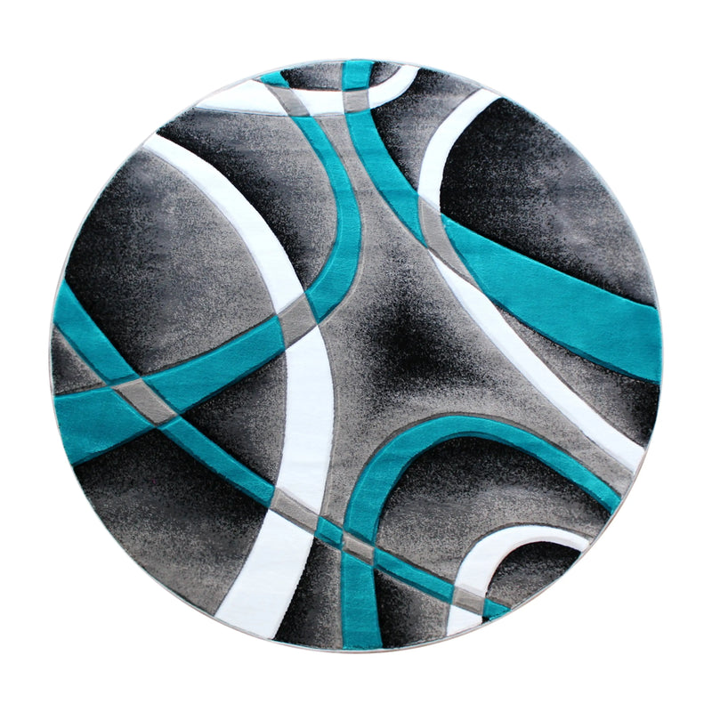 Athens Collection 5' x 5' Turquoise Round Abstract Area Rug - Olefin Rug with Jute Backing iHome Studio