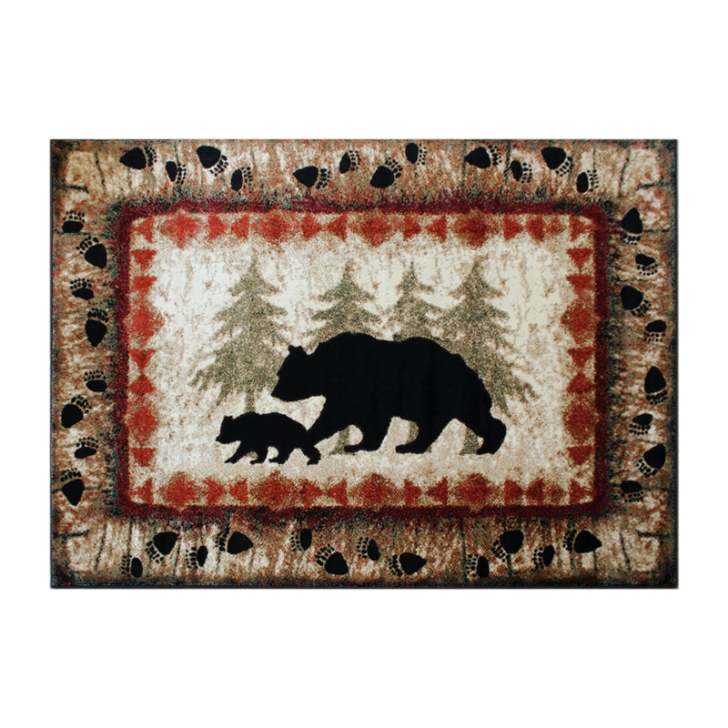 Athens Collection 5' x 7' Rustic Lodge Wandering Black Bear and Cub Area Rug with Jute Backing iHome Studio