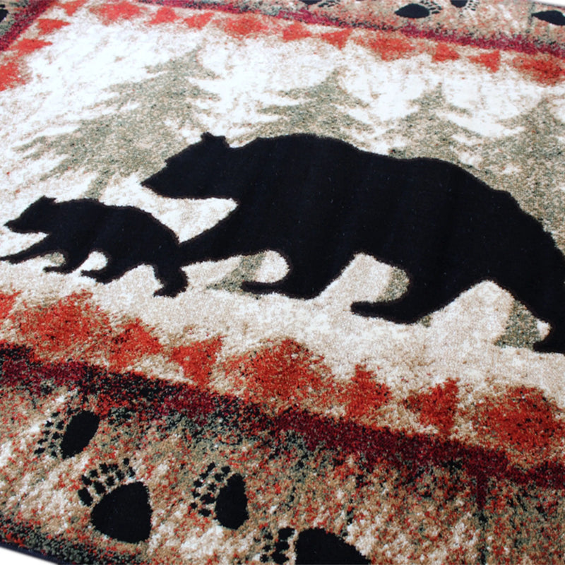 Athens Collection 5' x 7' Rustic Lodge Wandering Black Bear and Cub Area Rug with Jute Backing iHome Studio