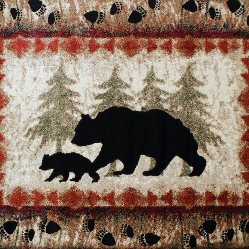 Athens Collection 5' x 7' Rustic Lodge Wandering Black Bear and Cub Area Rug with Jute Backing iHome Studio