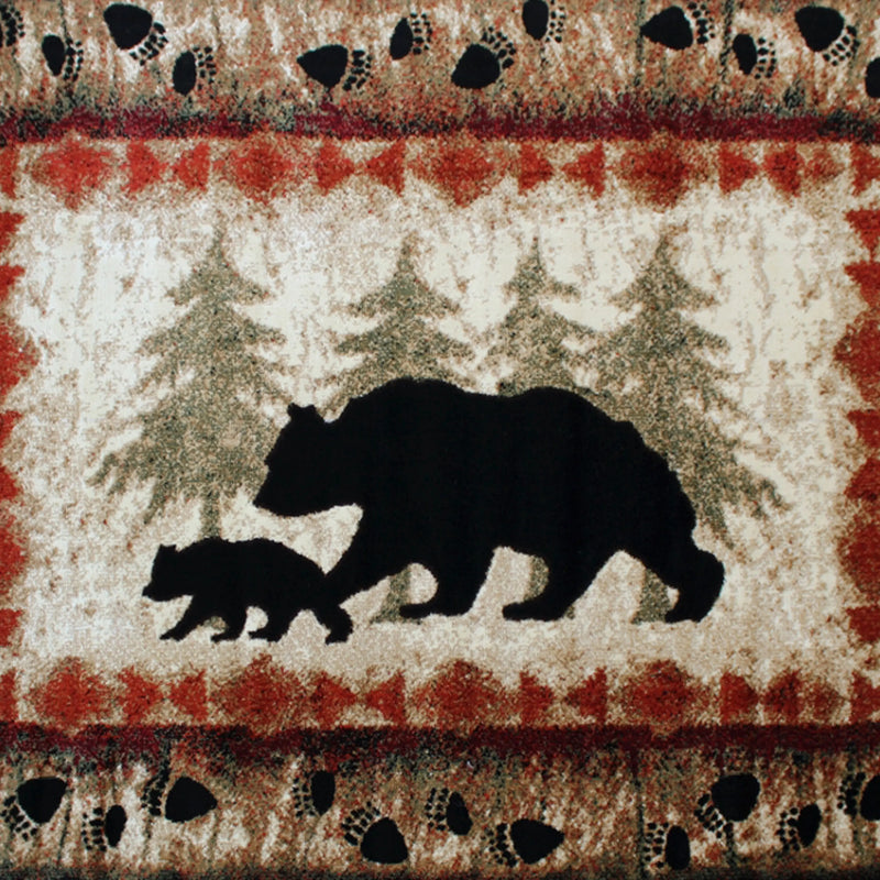 Athens Collection 6' x 9' Rustic Lodge Wandering Black Bear and Cub Area Rug with Jute Backing iHome Studio