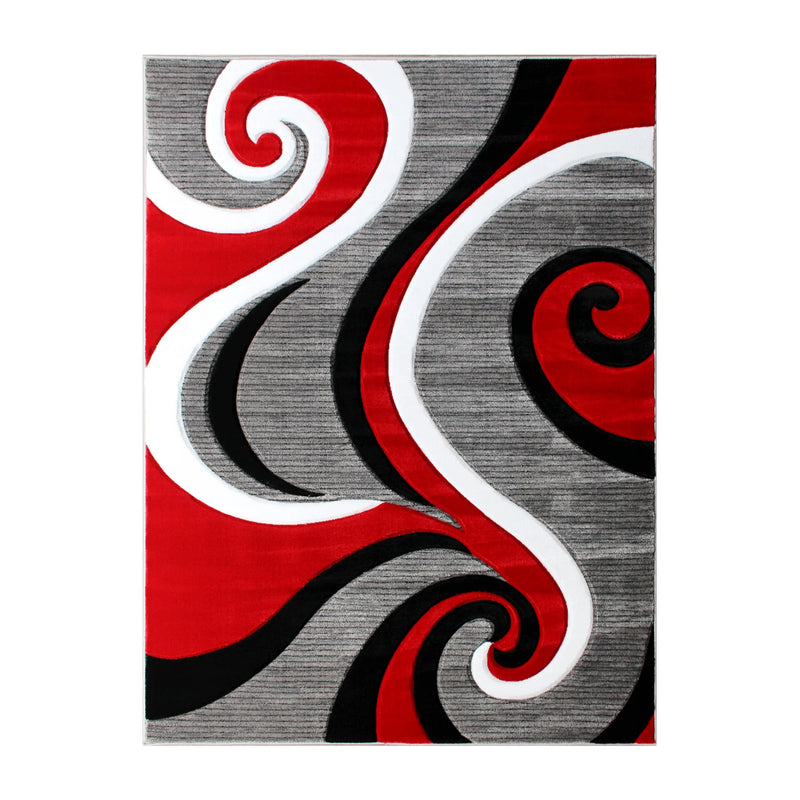 Athens Collection 8' x 10' Red Abstract Type 3 Area Rug - Olefin Rug with Jute Backing iHome Studio