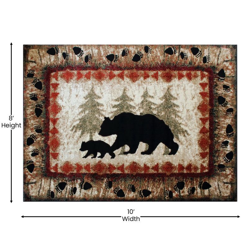 Athens Collection 8' x 10' Rustic Lodge Wandering Black Bear and Cub Area Rug with Jute Backing iHome Studio