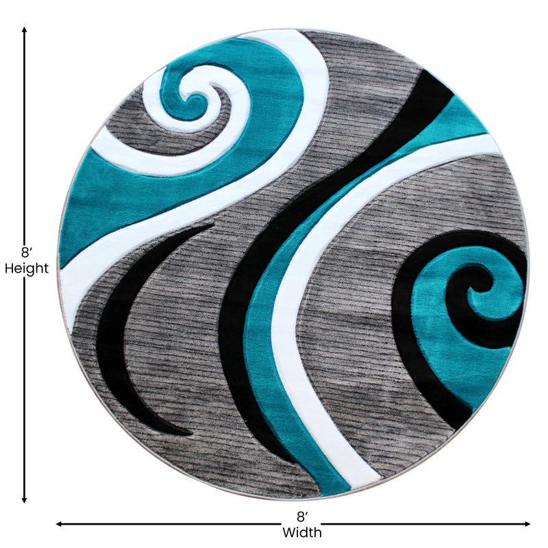 Athens Collection 8' x 8' Turquoise Abstract Type 3 Area Rug - Olefin Rug with Jute Backing iHome Studio