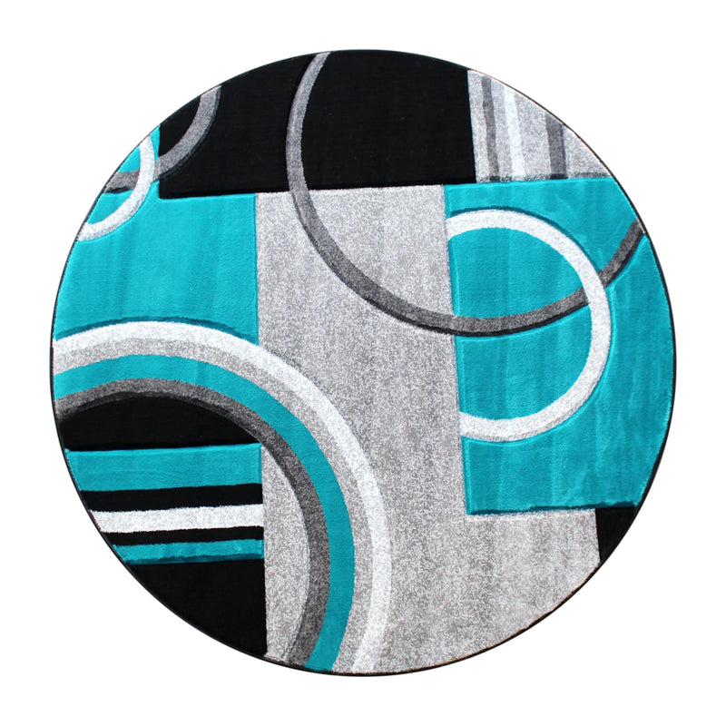 Athens Collection Round 5' x 5' Turquoise Abstract Area Rug - Olefin Rug with Jute Backing iHome Studio