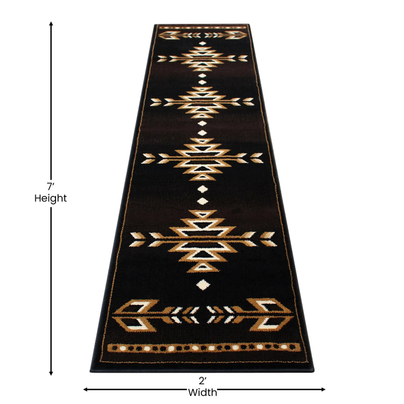Athens Collection Southwestern 2' x 7' Brown Area Rug - Olefin Accent Rug with Jute Backing iHome Studio