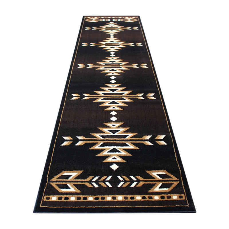 Athens Collection Southwestern 3' x 10' Brown Area Rug - Olefin Accent Rug with Jute Backing iHome Studio