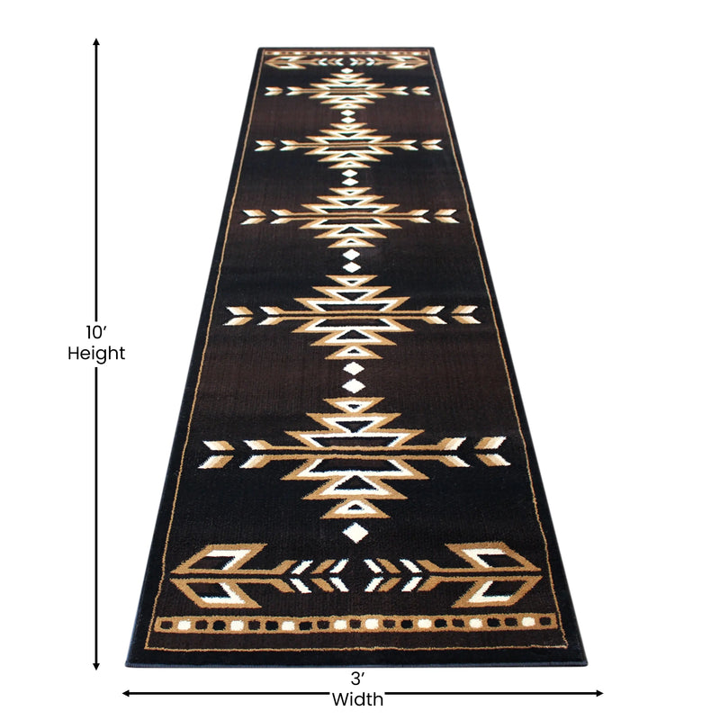 Athens Collection Southwestern 3' x 10' Brown Area Rug - Olefin Accent Rug with Jute Backing iHome Studio