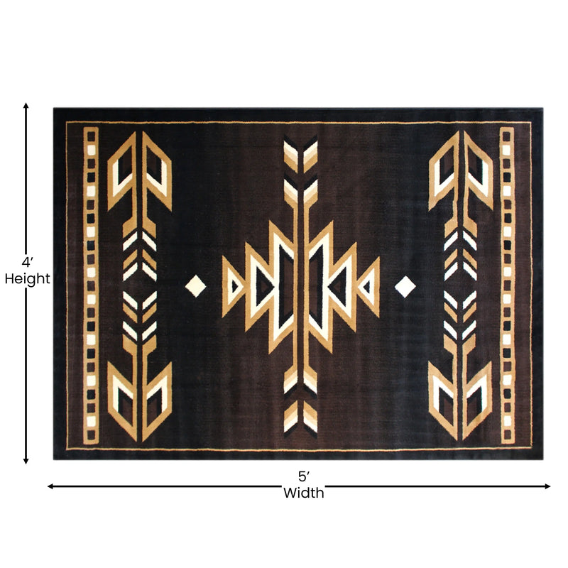 Athens Collection Southwestern 4' x 5' Brown Area Rug - Olefin Accent Rug with Jute Backing iHome Studio