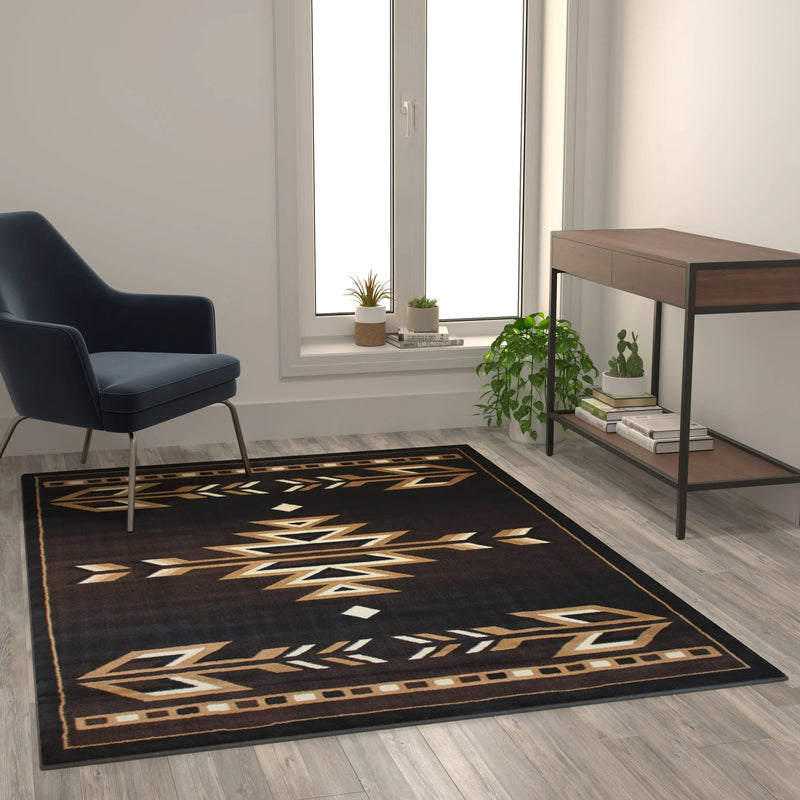 Athens Collection Southwestern 5' x 7' Brown Area Rug - Olefin Accent Rug with Jute Backing iHome Studio