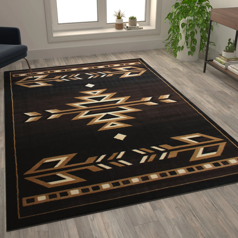 Athens Collection Southwestern 6' x 9' Brown Area Rug - Olefin Accent Rug with Jute Backing iHome Studio