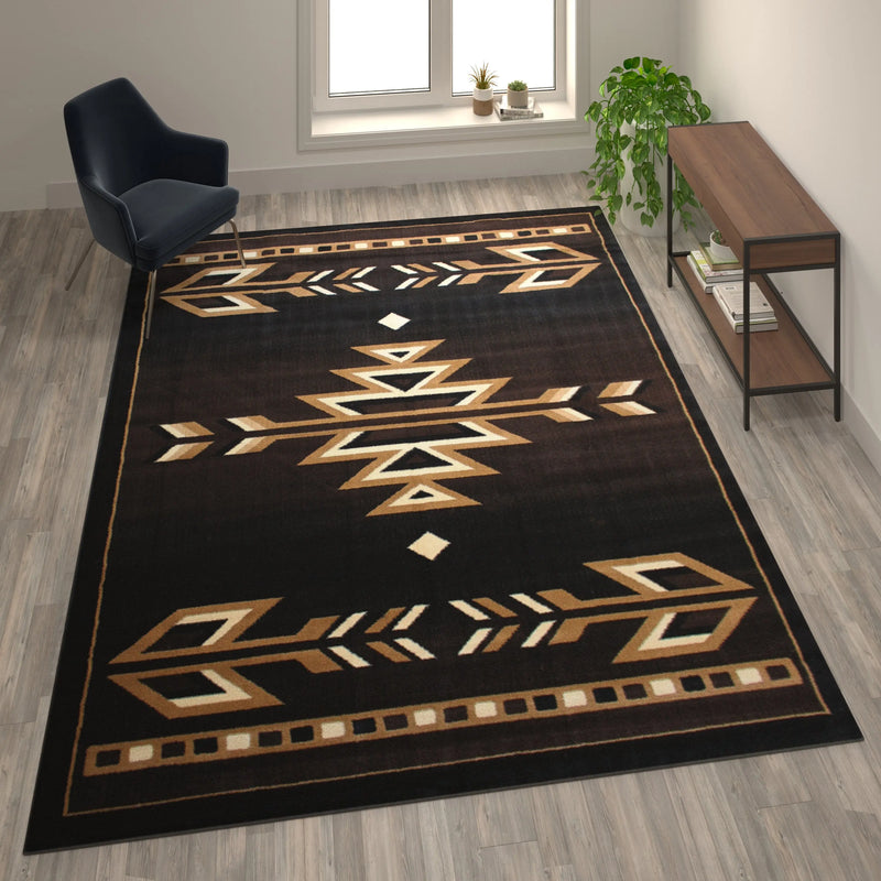 Athens Collection Southwestern 8' x 10' Brown Area Rug - Olefin Accent Rug with Jute Backing iHome Studio