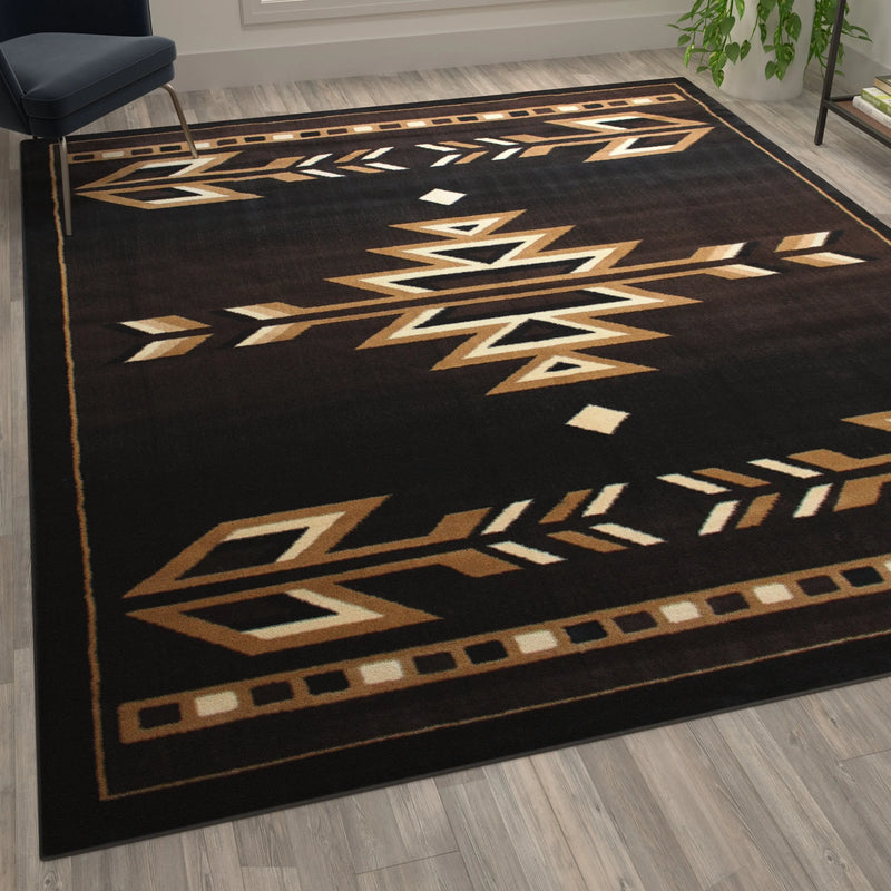 Athens Collection Southwestern 8' x 10' Brown Area Rug - Olefin Accent Rug with Jute Backing iHome Studio