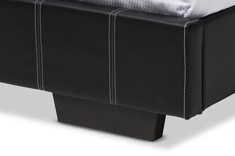 Atlas Black Faux Leather Platform Bed w/Padded Headboard (Full) iHome Studio