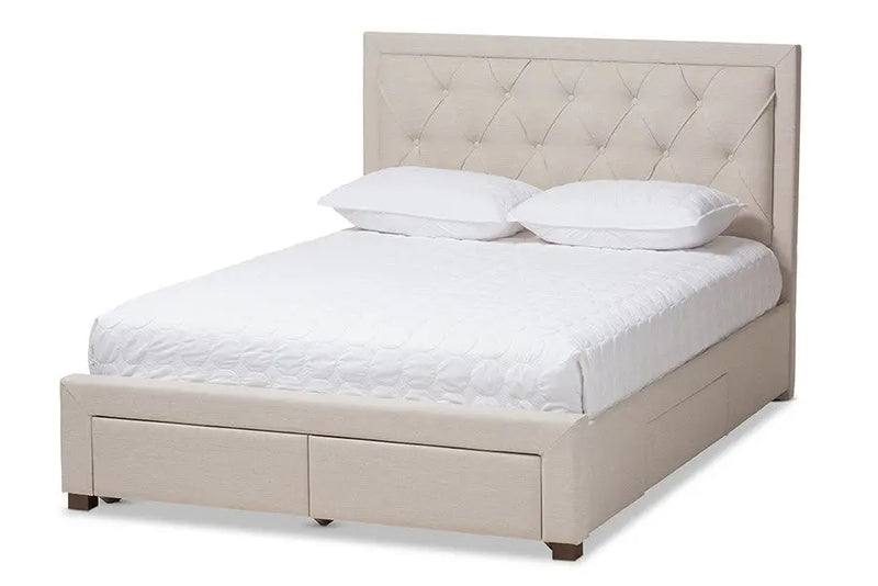 Aurelie Light Beige Fabric Upholstered Storage Bed (King) iHome Studio