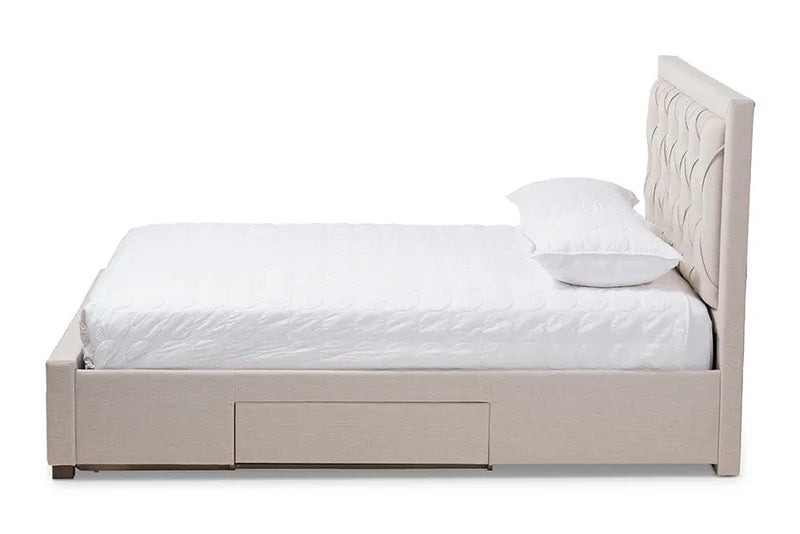 Aurelie Light Beige Fabric Upholstered Storage Bed (King) iHome Studio