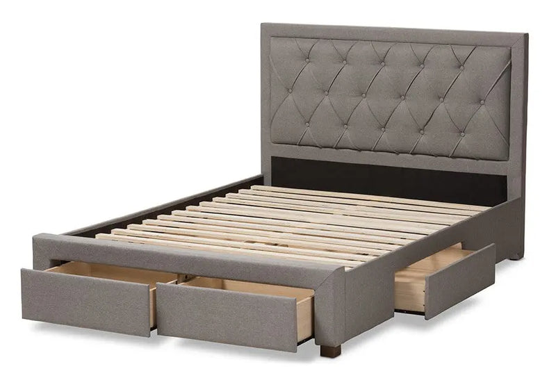 Aurelie Light Grey Fabric Upholstered Storage Bed (King) iHome Studio