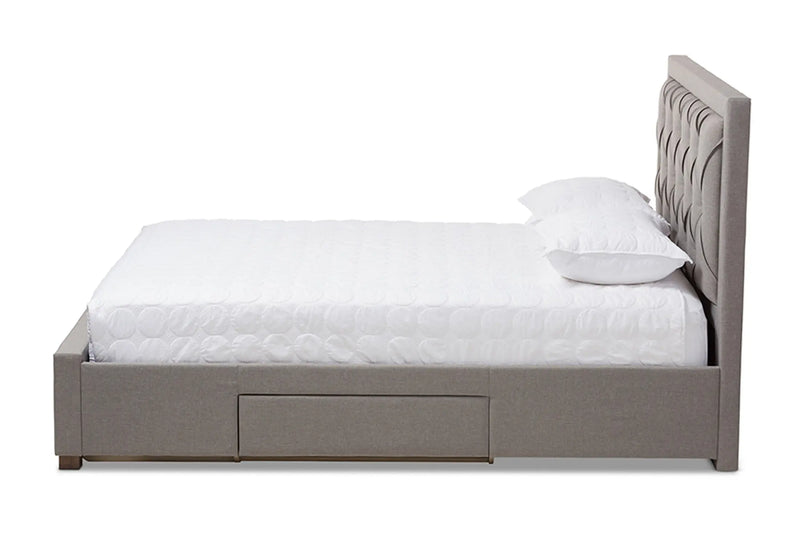 Aurelie Light Grey Fabric Upholstered Storage Bed (King) iHome Studio