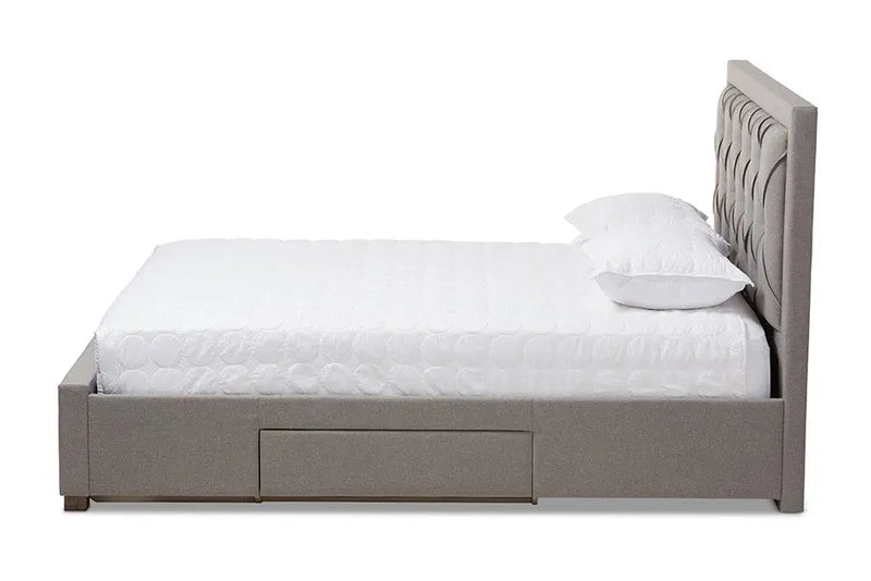 Aurelie Light Grey Fabric Upholstered Storage Bed (Queen) iHome Studio