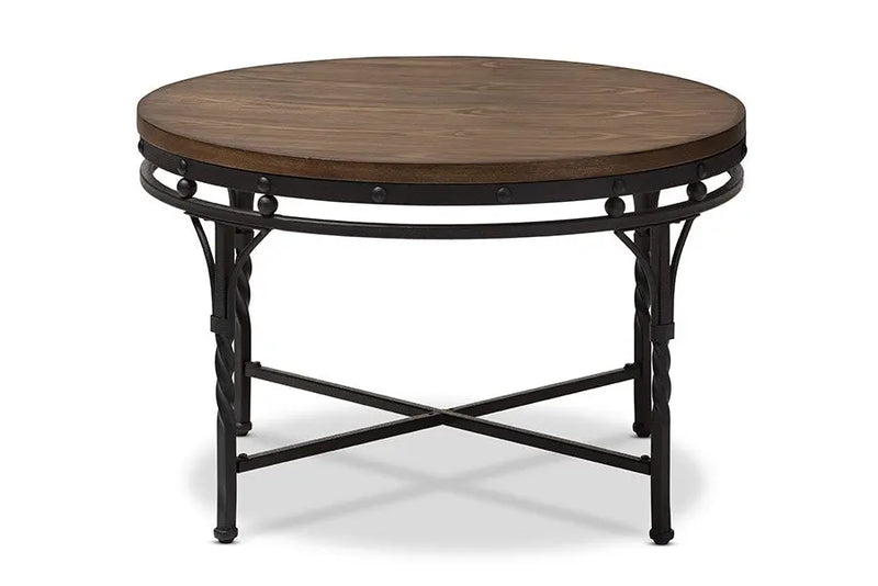 Austin Vintage Industrial Antique Bronze Round Coffee Cocktail Occasional Table iHome Studio