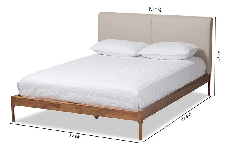 Aveneil Beige Fabric Upholstered Walnut Platform Bed (King) iHome Studio