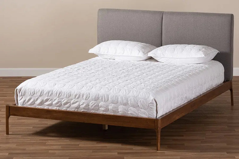 Aveneil Grey Fabric Upholstered Walnut Platform Bed (Queen) iHome Studio