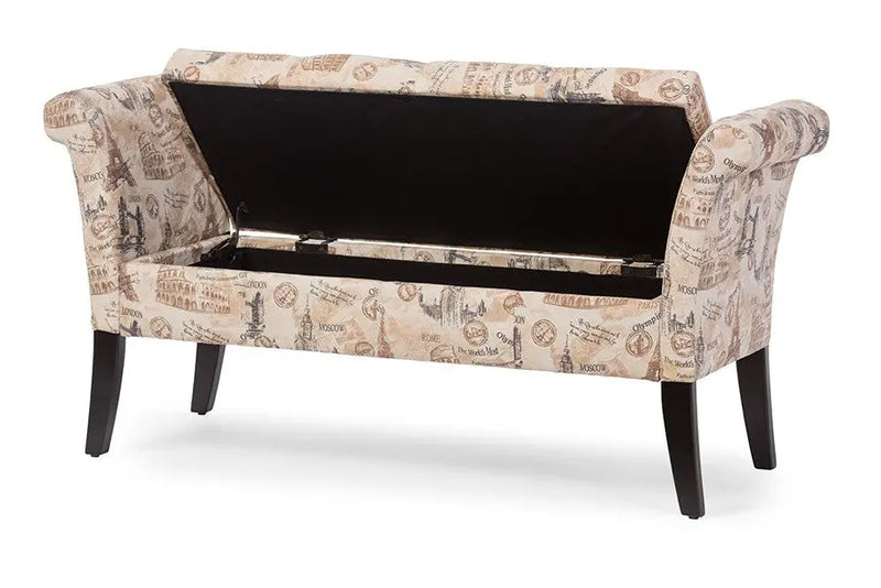 Avignon Towers-patterned French Laundry Fabric Storage Ottoman Bench iHome Studio