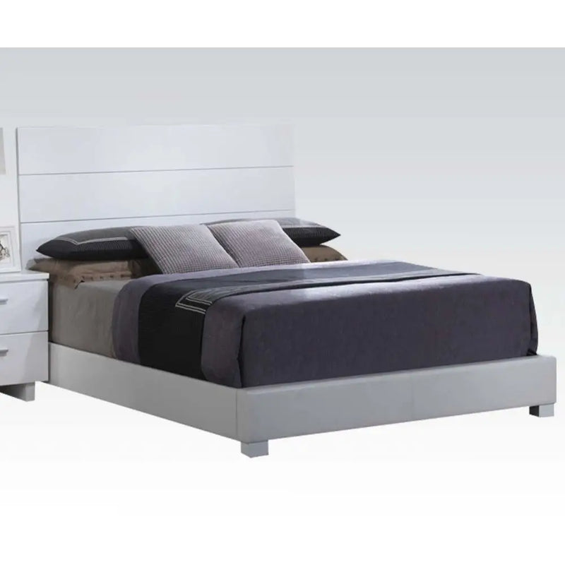 Ayleen King Bed, White Faux Leather & Chrome Leg iHome Studio