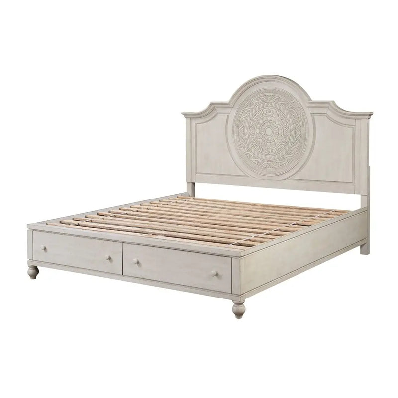 Aziel California King Bed w/Drawers, Antique White Finish iHome Studio