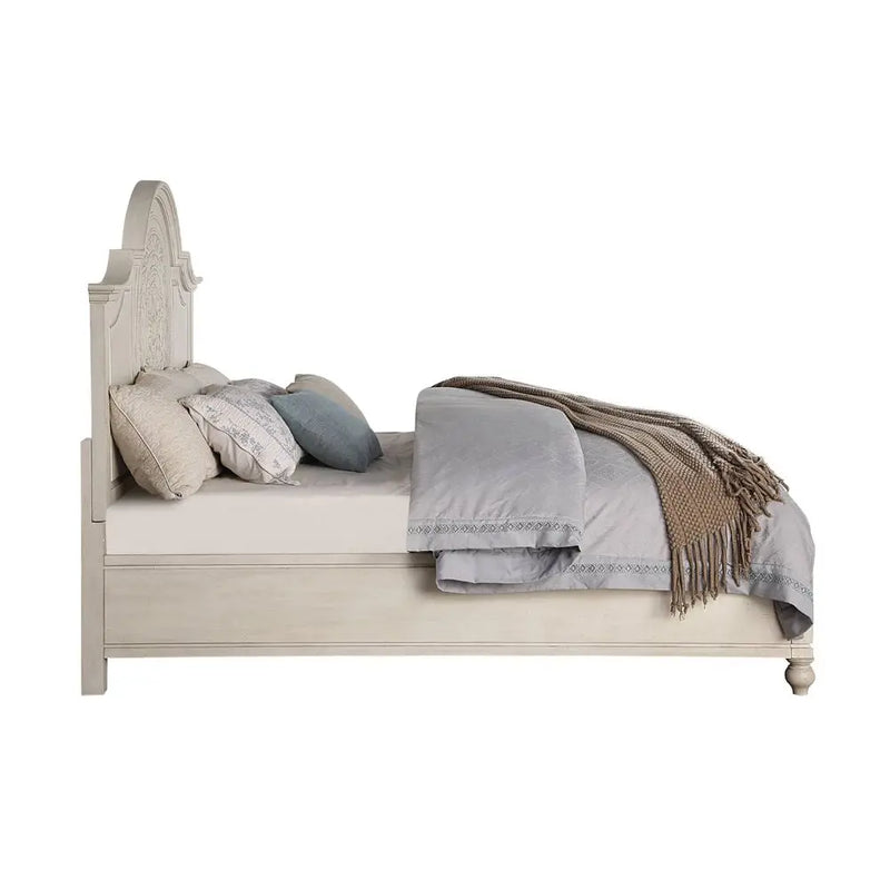 Aziel King Bed w/Drawers, Antique White Finish iHome Studio