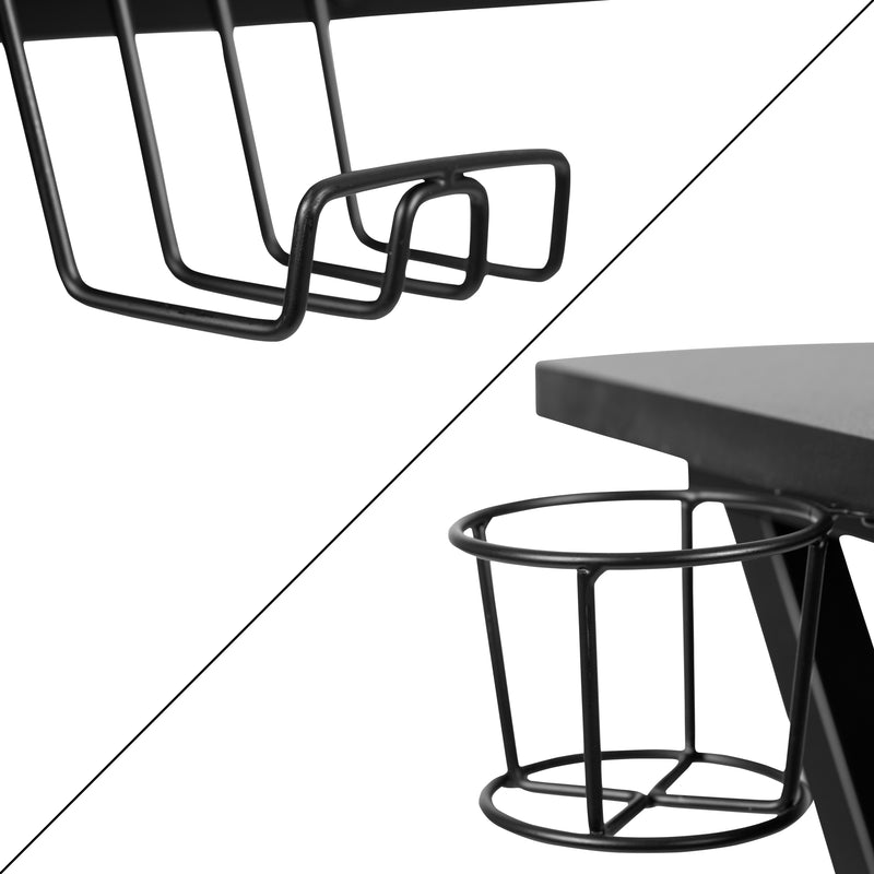 Hamlet Laminate Top, Black Frame Desk w/Removable Headrest & Lumbar Support Chair Set iHome Studio