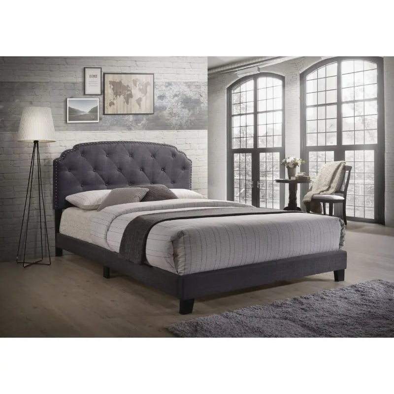 Banks Queen Bed, Gray Fabric iHome Studio