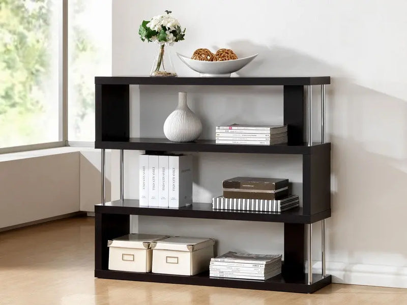 Barnes Dark Brown Three-Shelf Modern Bookcase iHome Studio