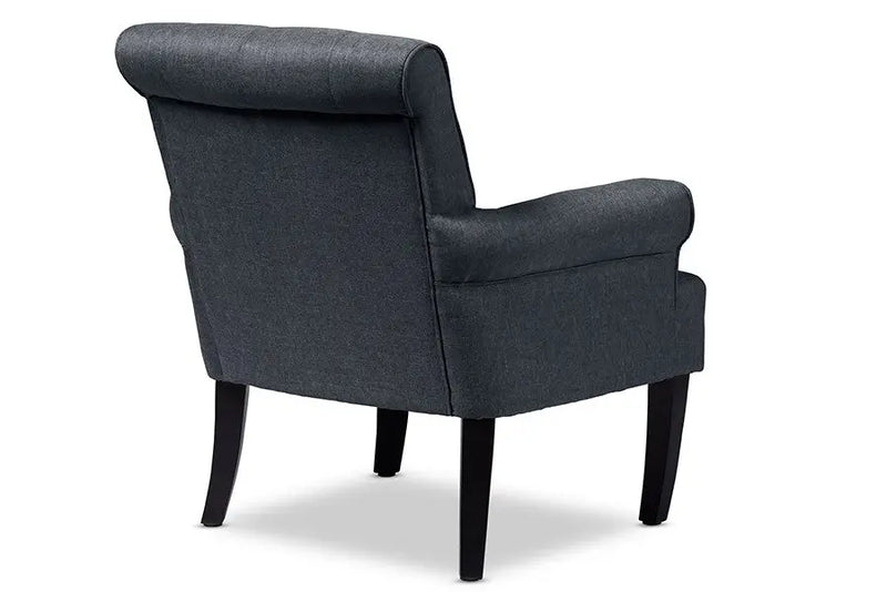 Barret Grey Linen Fabric Upholstered Rolled-Arm Button-tufting Accent Club Chair iHome Studio
