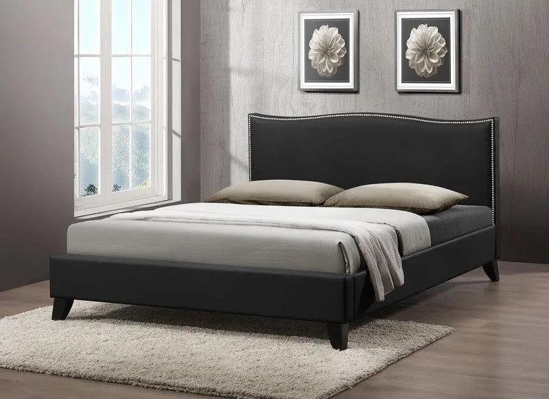 Battersby Black Faux Leather Platform Bed w/Upholstered Headboard (Queen) iHome Studio