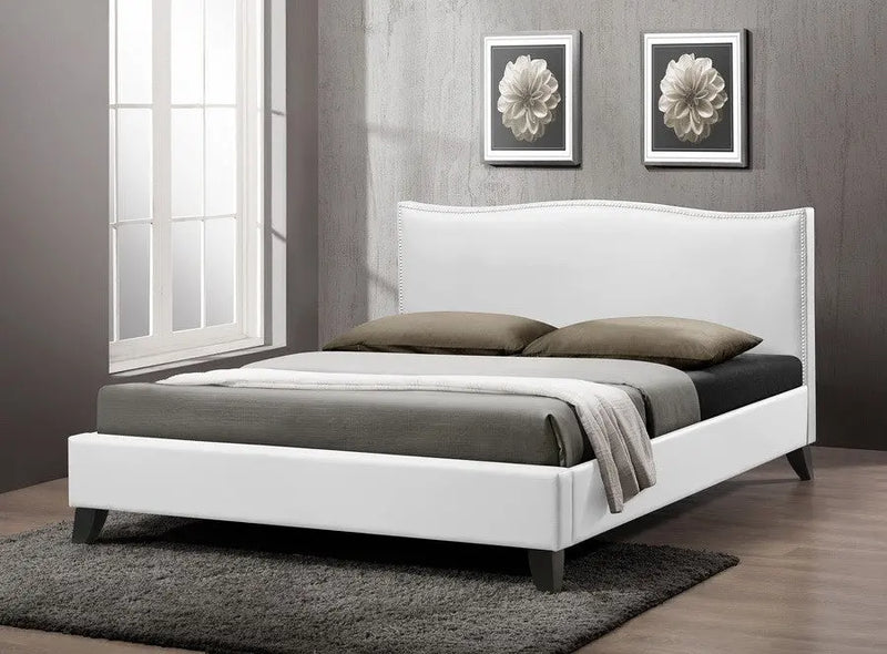 Battersby White Faux Leather Platform Bed w/Upholstered Headboard (Full) iHome Studio
