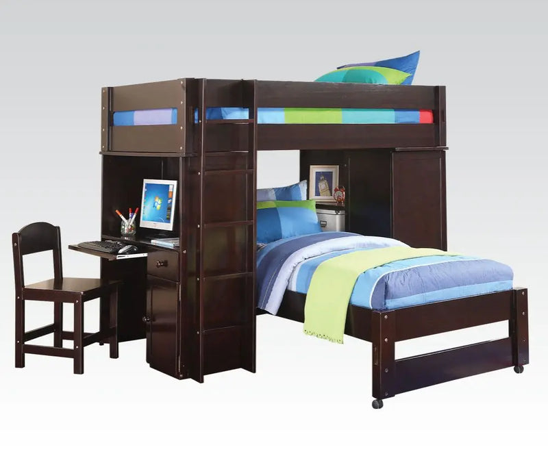 Baylor Twin Loft Bed w/Desk and Storage, Wenge iHome Studio