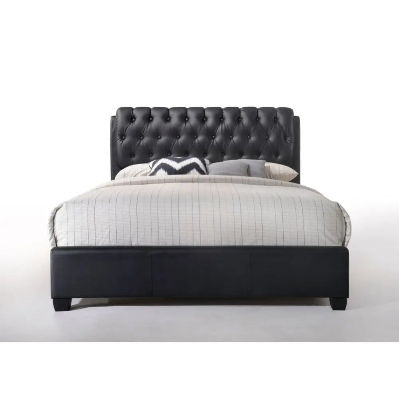 Beatrice Button Tufted King Bed, Black Faux Leather iHome Studio