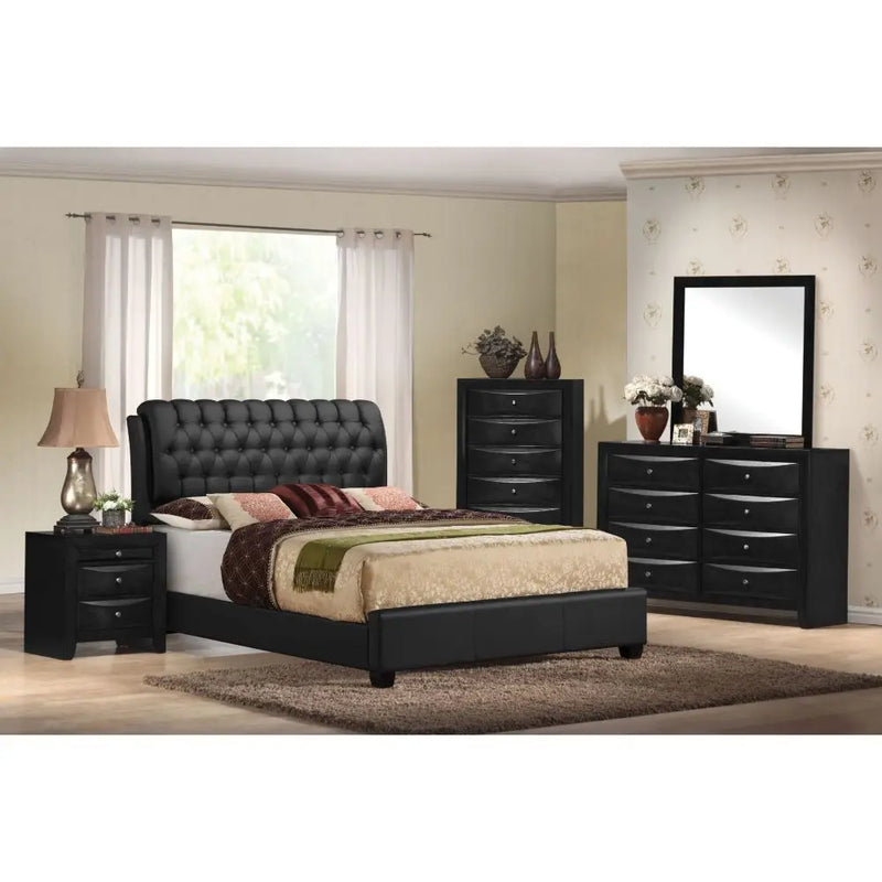 Beatrice Button Tufted Queen Bed, Black Faux Leather iHome Studio